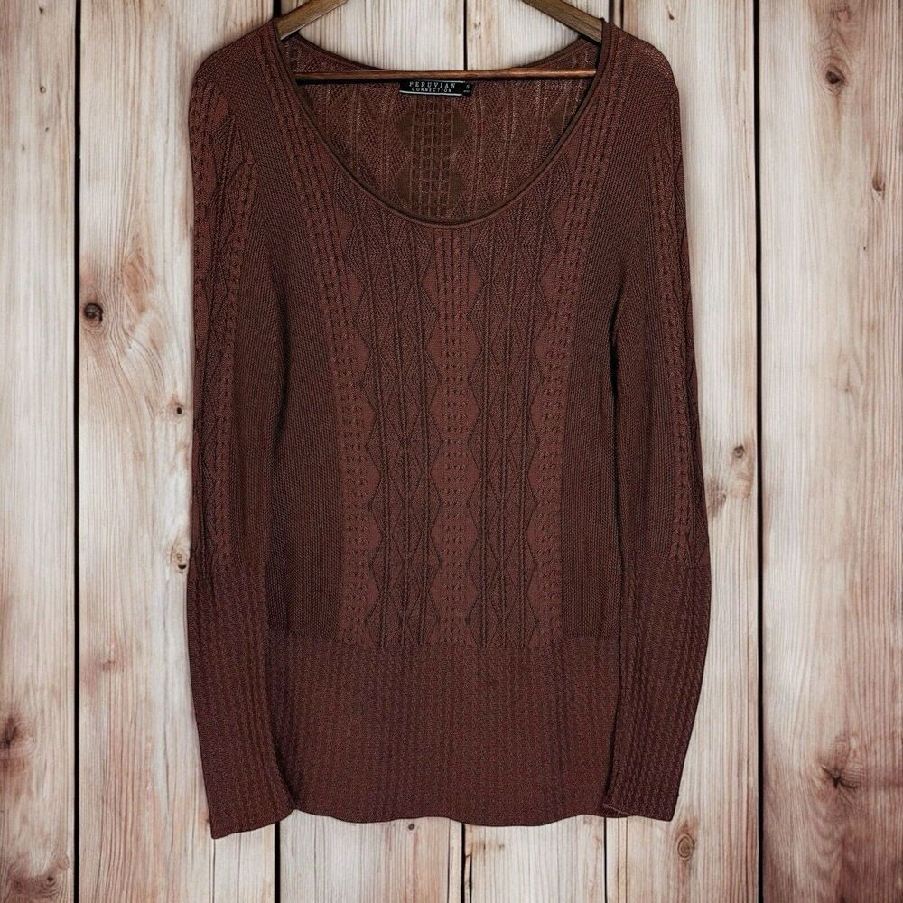 Peruvian Connection Cable Knit Sweater‎ | Womens Small | Brown 100% Pima Cotton